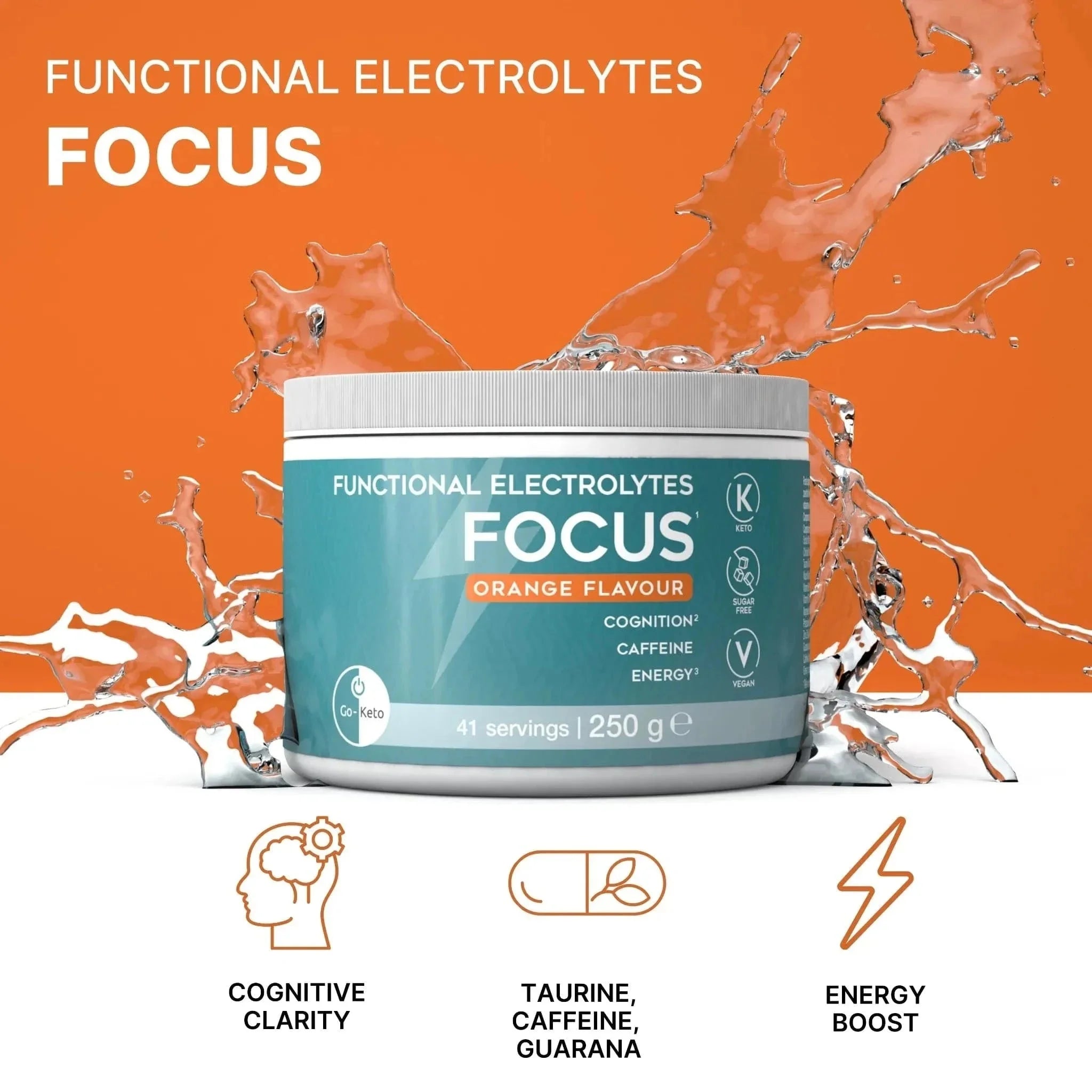 Functional Electrolytes Drink Mix Focus Orange Go-Keto 41 servings – product overview