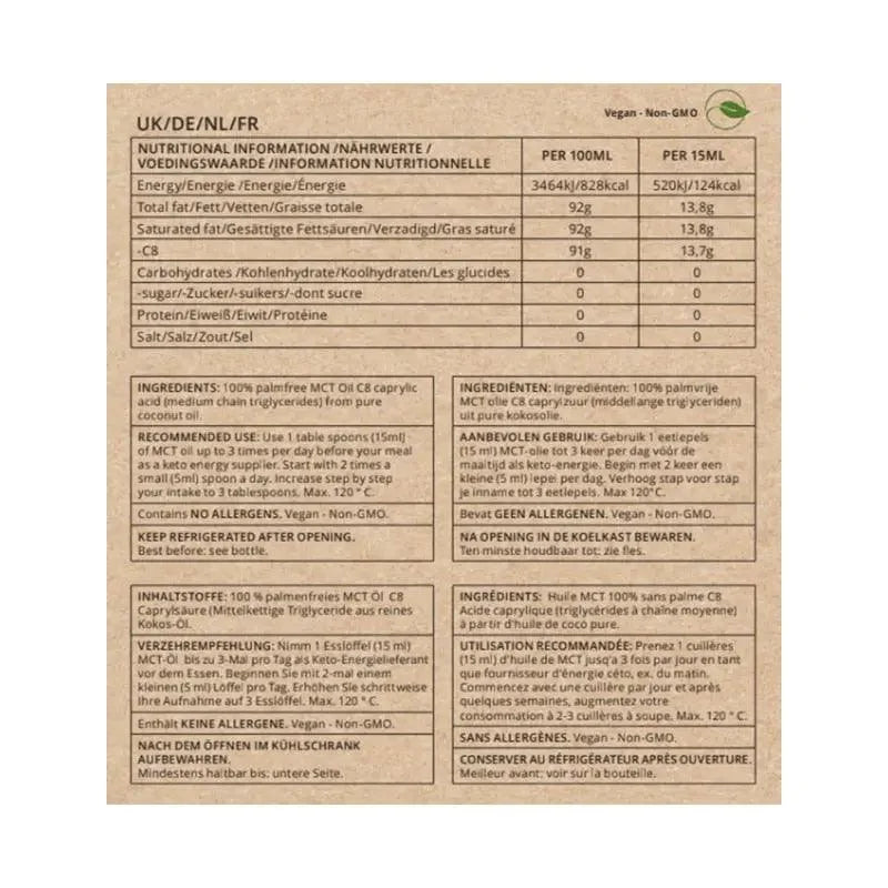 MCT Oil Pure Coconut C8 Go-Keto 500ml – product overview