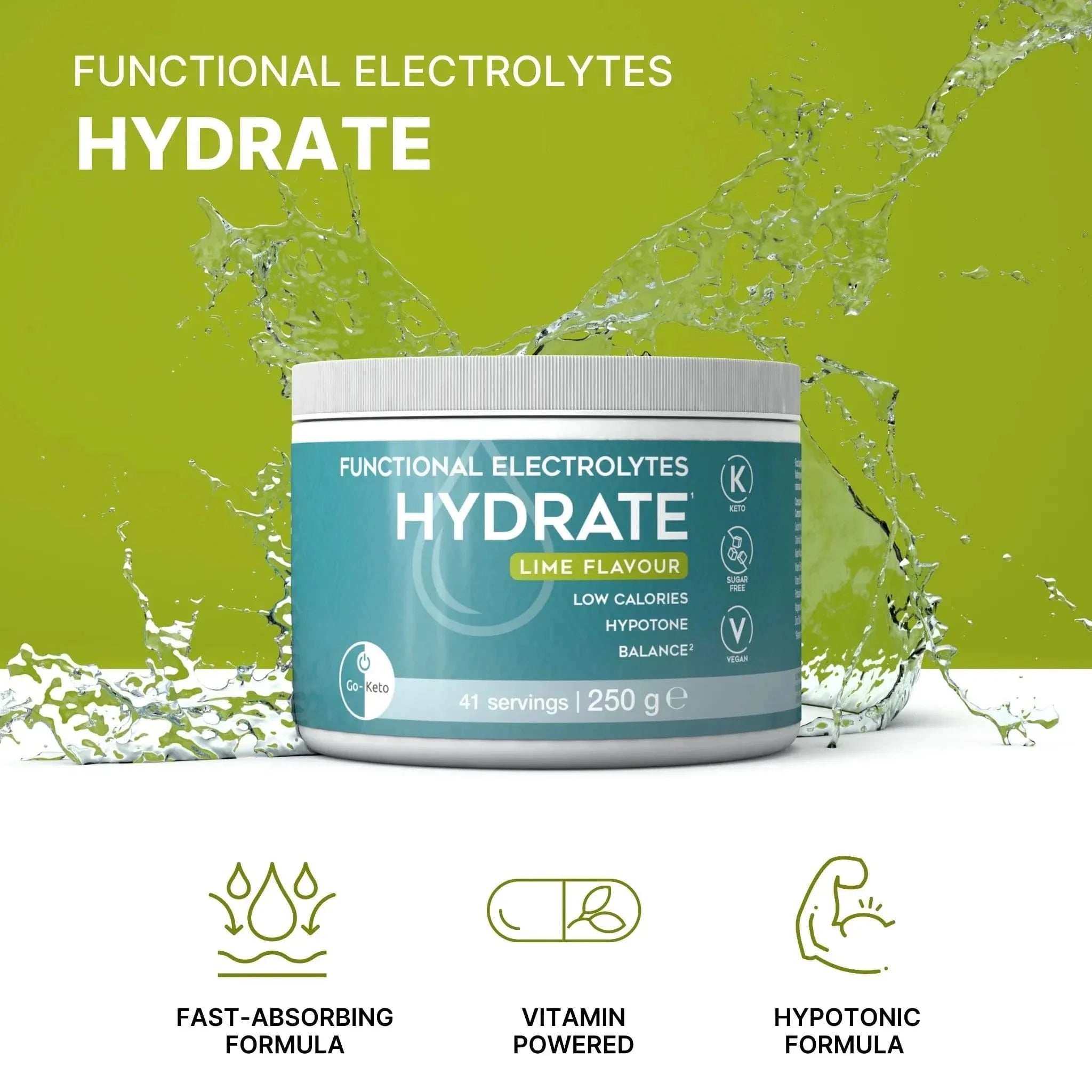 Functional Electrolytes Drink Mix Hydrate Lime Go-Keto 41 servings – product overview